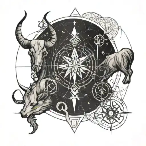 Sketch of a couple tattoo: combining the zodiac signs Capricorn and Libra tattoo design idea