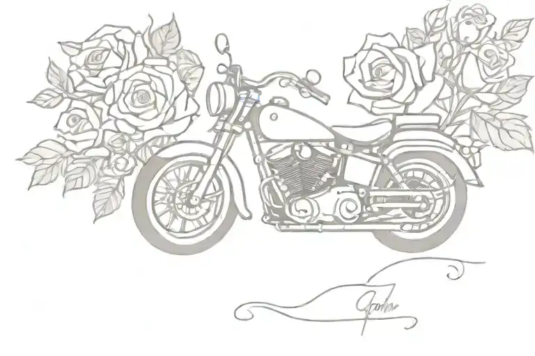 motorcycle memorial tattoo for my grandpa death with Roses tattoo design idea