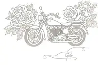 motorcycle memorial tattoo for my grandpa death with Roses tattoo design idea
