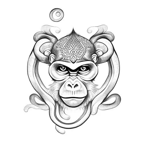 a small monkey with a balinese om tattoo design idea