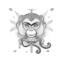 a small monkey with a balinese om tattoo design idea