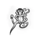 a small monkey with a balinese om tattoo design idea