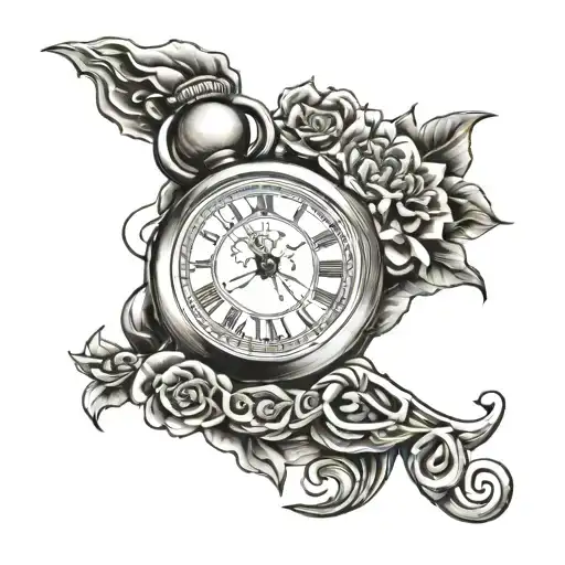 Design a tattoo featuring a fob watch as a representation of fatherhood, with elements inspired by South Africa and New Zealand tattoo design idea