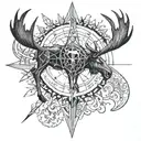 compass arrow northwest moose skull tattoo design idea