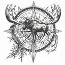 compass arrow northwest moose skull tattoo design idea