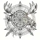compass arrow northwest moose skull tattoo design idea