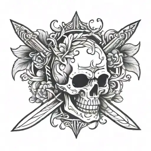 dagger with skull tattoo design idea