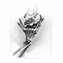 A skeletal hand emerging from the ground, holding a wilted black rose tattoo design idea