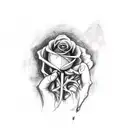 A skeletal hand emerging from the ground, holding a wilted black rose tattoo design idea
