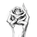 A skeletal hand emerging from the ground, holding a wilted black rose tattoo design idea