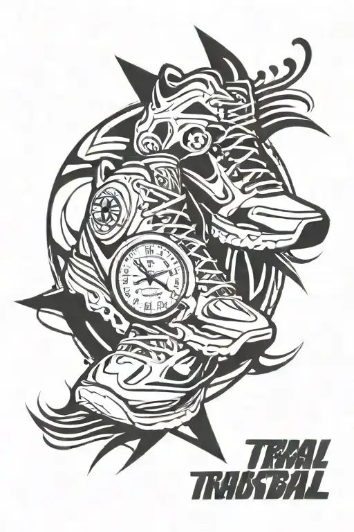 timepiece, basketball, running shoe tattoo design idea
