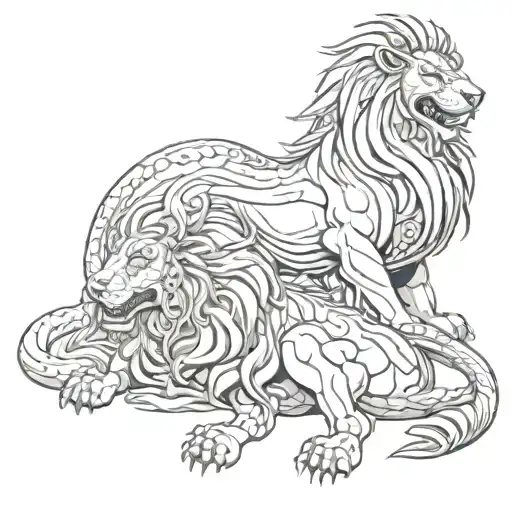 lion and dragon wrapped tattoo design idea