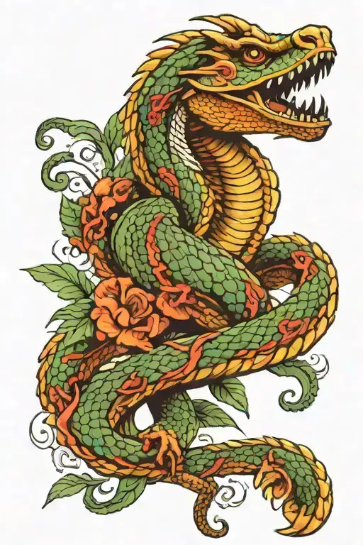 Basilisk and its snakes tattoo design idea