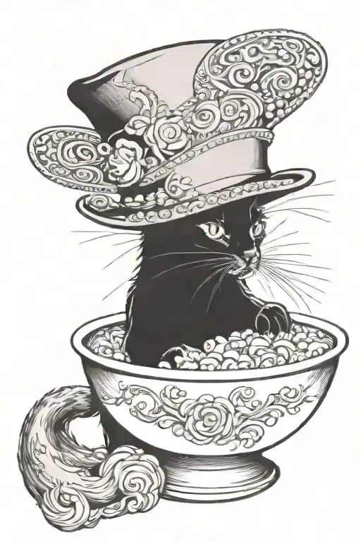 cat in hat and bowl of gold tattoo design idea