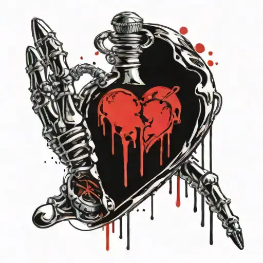 skeleton hand with pocket watch touching a accurate heart  tattoo design idea