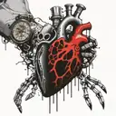 skeleton hand with pocket watch touching a accurate heart  tattoo design idea