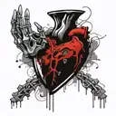 skeleton hand with pocket watch touching a accurate heart  tattoo design idea