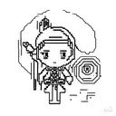 Embroidery needle and thread weaving through a pixelated anime character tattoo design idea