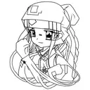 Embroidery needle and thread weaving through a pixelated anime character tattoo design idea