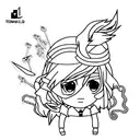 Embroidery needle and thread weaving through a pixelated anime character tattoo design idea