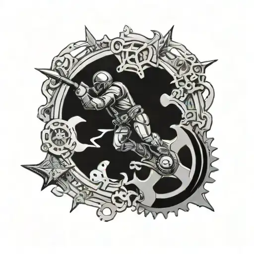 Chain Sprocket with scuba diver holding a spear gun in the middle of the sprocket tattoo design idea