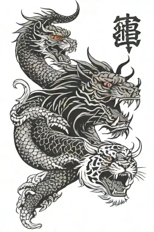dragon flying and tiger head tattoo design idea