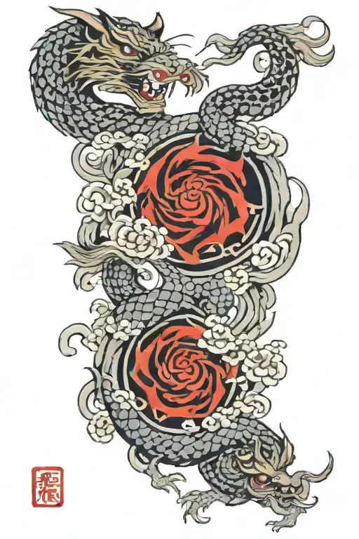 Flying dragon and tiger head in Japan style tattoo tattoo design idea