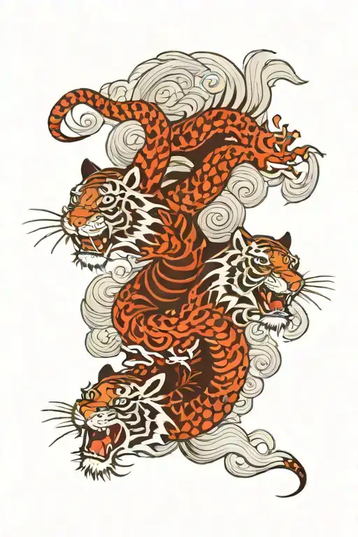 Flying dragon and tiger head in Japan style tattoo tattoo design idea