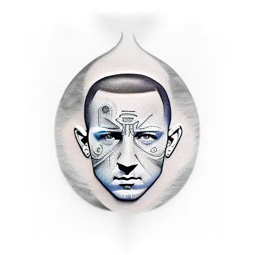 Half masked chester bennington flames tattoo design idea