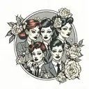 four girls in suits tattoo design idea