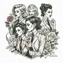 four girls in suits tattoo design idea