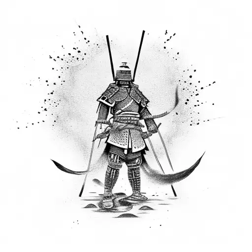 Japanese warrior standing on fire tattoo design idea