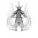 Japanese warrior standing on fire tattoo design idea