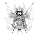 Japanese warrior standing on fire tattoo design idea