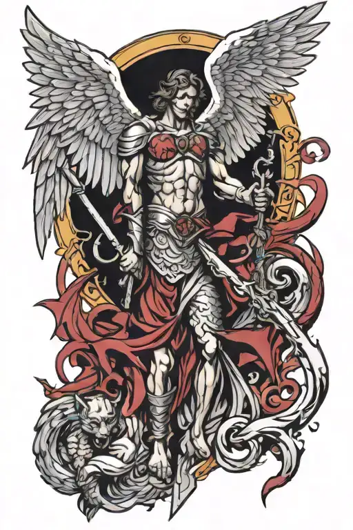 angel archangel michael killing lucifer tattoo design idea