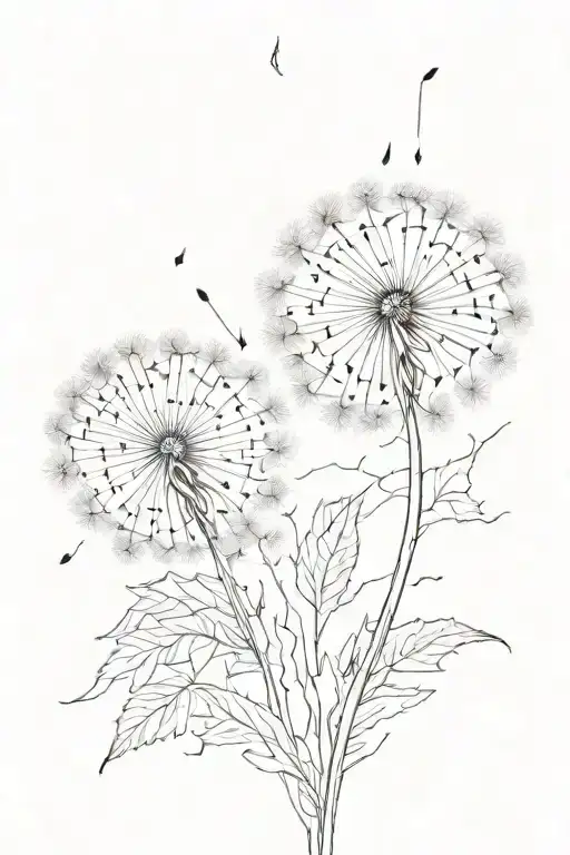 dandelion flower crumbling in the wind tattoo design idea