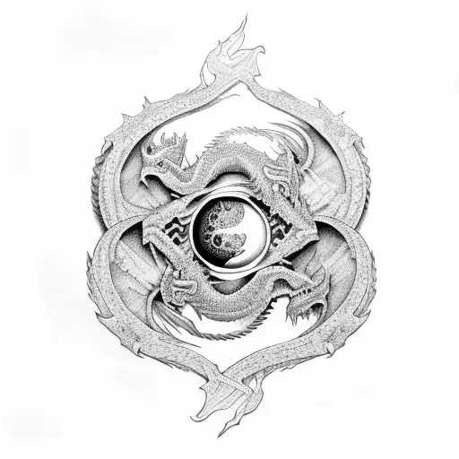 dos dragones y negro y uno blanco  el yin y yang rayos azules  tattoo design idea