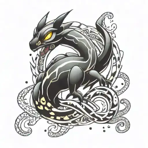 chandelure and rayquaza pokemon tattoo design idea