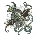chandelure and rayquaza pokemon tattoo design idea