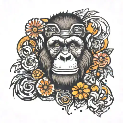 orangutan made from different objects tattoo design idea