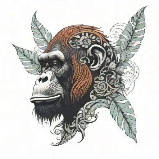 orangutan made out of different objects and patterns  tattoo design idea