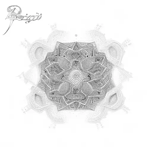 Borjgali design with intricate geometric patterns, symbolizing unity, eternity, and the interconnectedness of all things tattoo design idea