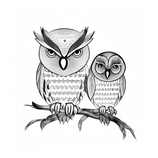 father and daughter owl wing wrapped hugging tattoo design idea