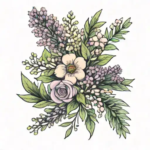 thyme flower and heather flowers tattoo design idea