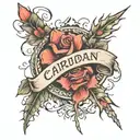 A small tattoo with the word cardigan through the middle of the words thorns will pass through and blood will be gushing out tattoo design idea