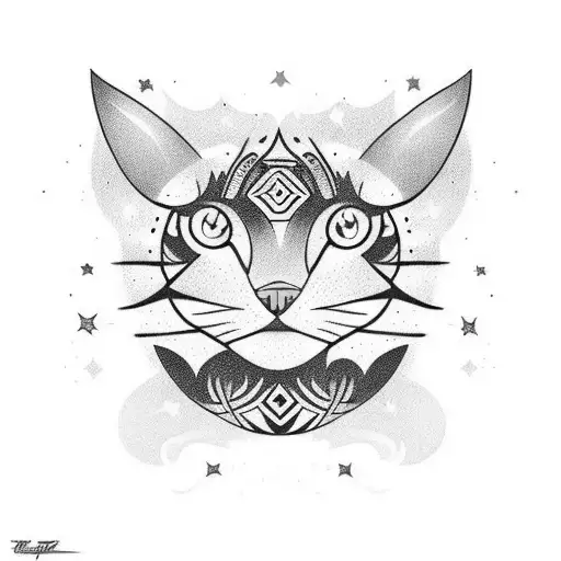 threecolor cat in space tattoo design idea
