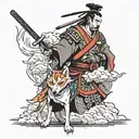 samurai with dog at his side tattoo design idea