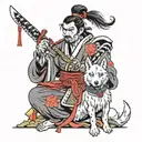 samurai with dog at his side tattoo design idea