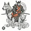 samurai with dog at his side tattoo design idea