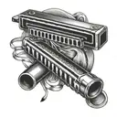 black and grey harmonica  tattoo design idea